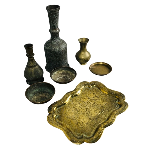 238 - 19thC and later Middle Eastern and Indian metalware , Islamic bowl, hookah base, tripod bowl