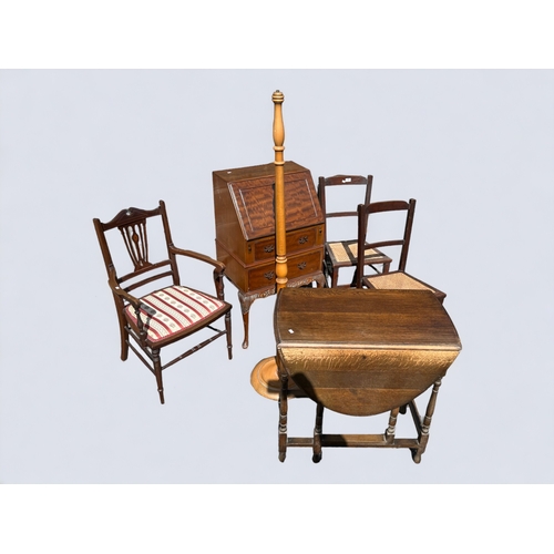 216 - A Collection of Victorian and later Furniture. To Include a gateleg Table, Hall chairs, A writing Bu... 