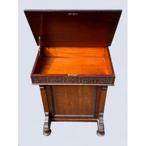 213 - Victorian Davenport Sloping writing desk - with ormolu guard rail and carved frieze below slope.