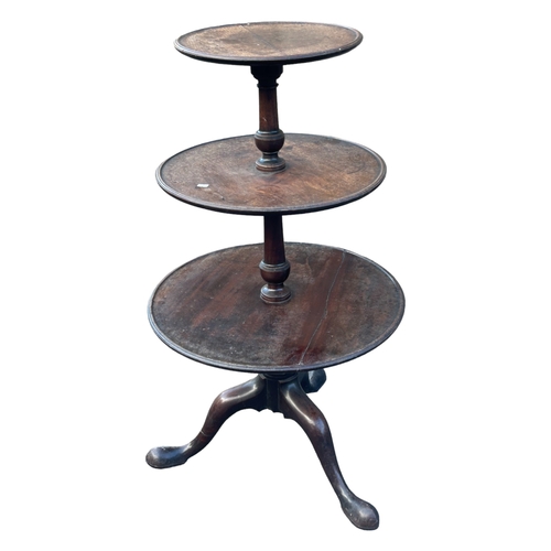 179 - A Large Antique Mahogany 3 Tier What Not, Brass casters