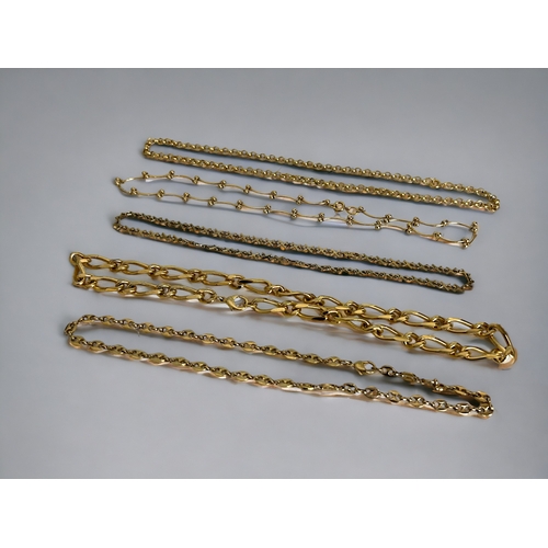 334 - A collection of gold plated necklaces, bracelets and pair of horseshoe earrings.