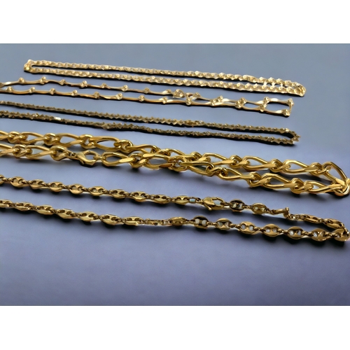 334 - A collection of gold plated necklaces, bracelets and pair of horseshoe earrings.