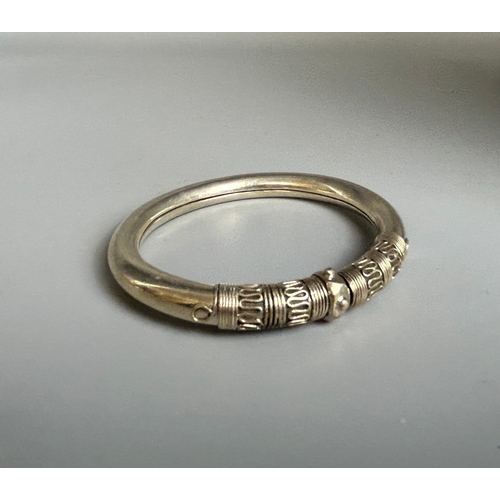 347 - Two ladies silver bangles, together with a gold plate stone set (possibly citrine) bracelet.