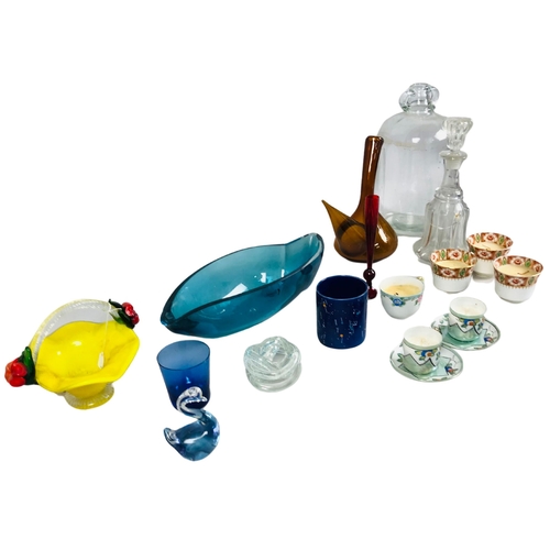 247 - Various items of vintage glass together with several porcelain cups reused for candles.