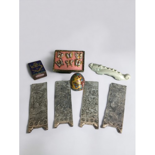 105 - Chinese Vintage and Later items to include Cloisonne, Scroll weights and a Celadon Glazed Pen Rest i... 