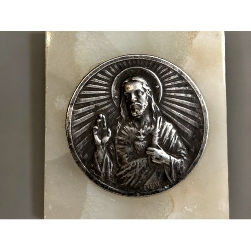 729 - An 1899 Etienne-Victor Exbrayat Silver embossed plaque mounted on onyx. 7.5 x 6 cm