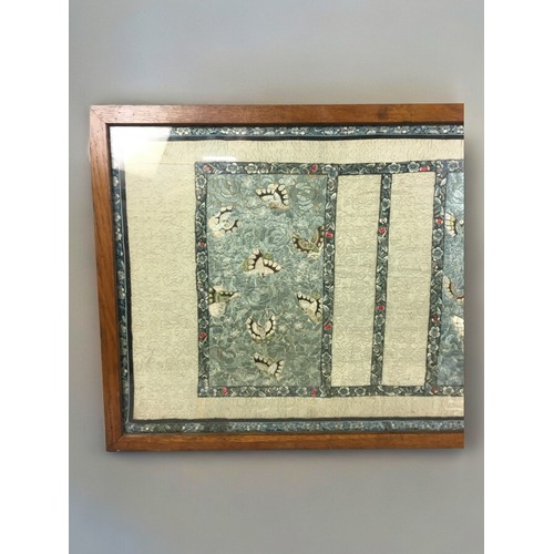 108 - Chinese Late 19th Early 20th Century Silk Work Panel, Depicting Butterflies and Moths. Framed and Gl... 