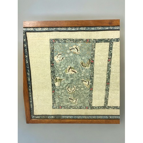 108 - Chinese Late 19th Early 20th Century Silk Work Panel, Depicting Butterflies and Moths. Framed and Gl... 