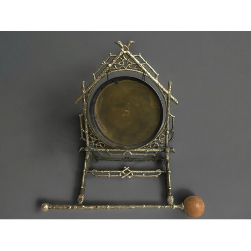 515 - Late 19th Century Aesthetic Period silver plated Faux Wood stand with brass dinner gong and matching... 