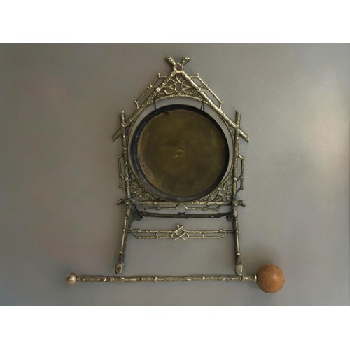 515 - Late 19th Century Aesthetic Period silver plated Faux Wood stand with brass dinner gong and matching... 