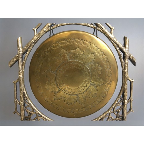 515 - Late 19th Century Aesthetic Period silver plated Faux Wood stand with brass dinner gong and matching... 