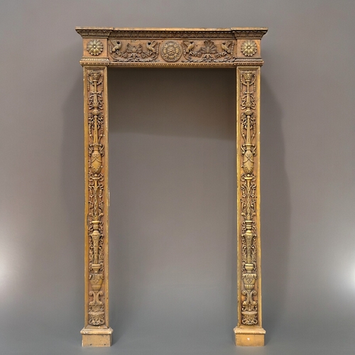 751 - A large Italian carved wood Door surround / frame. Intricately carved columns in a Neo classical des... 