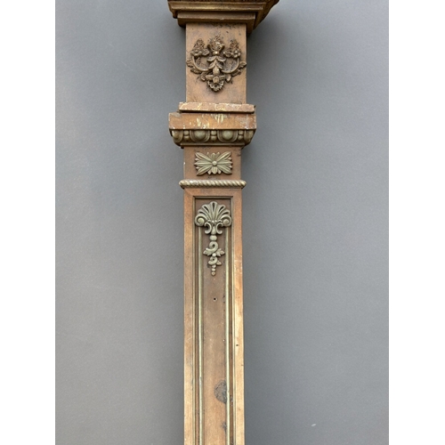 752 - A large antique carved wood Door surround / frame.Twin columns and header, with intricately carved o... 