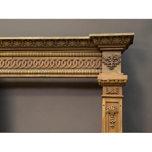 753 - A very large carved wood twin-door surround.Two outer columns with larger central divider. The heade... 