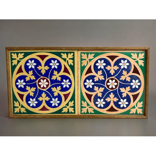 756 - Augustus Welby Northmore Pugin for Minton tiles.Pair of Stylised foliate hexafoil roundel design.In ... 