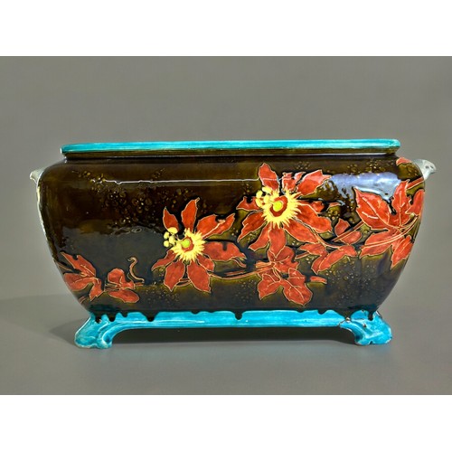 757 - A glazed Faience Majolica planter.French, 19th century.In the style of Theodore Deck.Twin handled wi... 