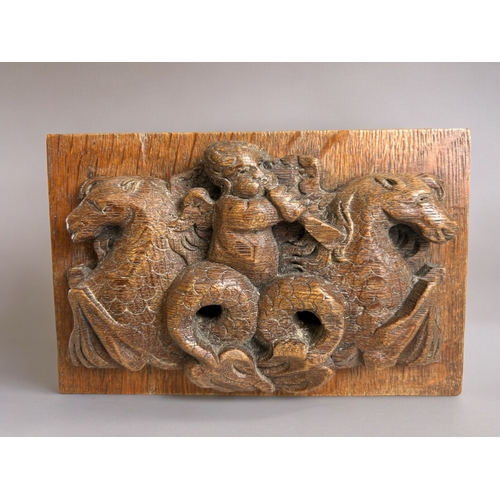 759 - Two 18th / 19th century carved wood panels.Plaque depicting Cherub with Hypocanthus and the second c... 