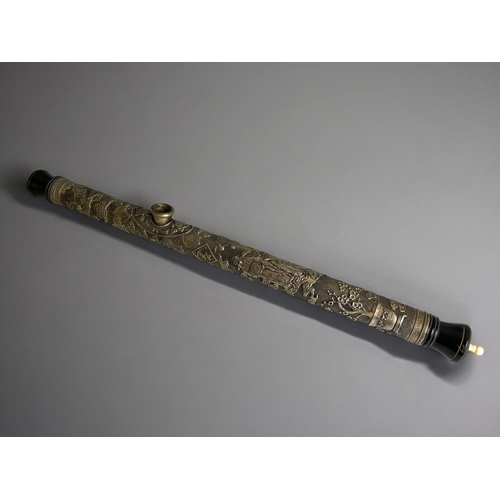 768 - A Chinese Opium pipe.Qing dynasty, 19th century.Elaborately relief decorated with immortal's, Bats, ... 