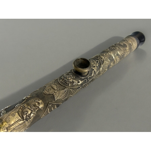 768 - A Chinese Opium pipe.Qing dynasty, 19th century.Elaborately relief decorated with immortal's, Bats, ... 