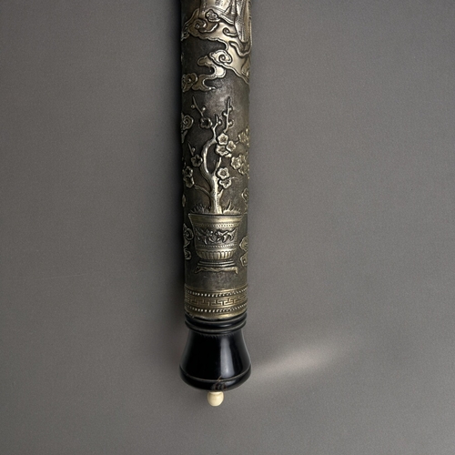 768 - A Chinese Opium pipe.Qing dynasty, 19th century.Elaborately relief decorated with immortal's, Bats, ... 