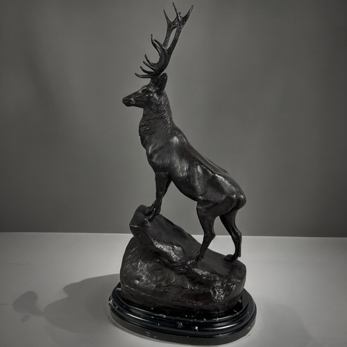 786 - A large pair of Bronze studies of Highland stags.After Moigneiz.Mounted on marble bases.Height - 75c... 