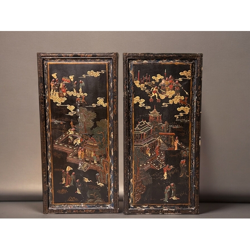 796 - A pair of Chinese lacquered panels.Qing dynasty, 18th-19th century. Dimensions. 99 x 46cm each