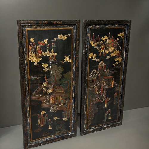 796 - A pair of Chinese lacquered panels.Qing dynasty, 18th-19th century. Dimensions. 99 x 46cm each