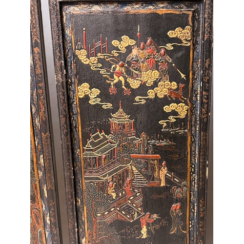 796 - A pair of Chinese lacquered panels.Qing dynasty, 18th-19th century. Dimensions. 99 x 46cm each