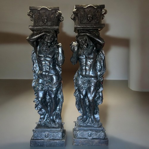 798 - A pair of very large Bronze Neo-classical 'Atlas' telamon statues. Standing at 8ft tall.Supporting s... 