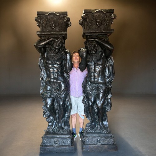 798 - A pair of very large Bronze Neo-classical 'Atlas' telamon statues. Standing at 8ft tall.Supporting s... 