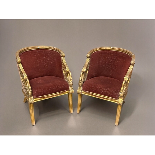 799 - A pair of vintage French Empire style 'Swan' Bergère armchairs.Upholstered tub form, with carved &am... 