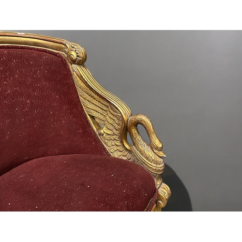 799 - A pair of vintage French Empire style 'Swan' Bergère armchairs.Upholstered tub form, with carved &am... 