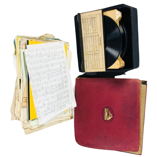 83 - Collection of gramophone records in red binder and a Harrods Record case