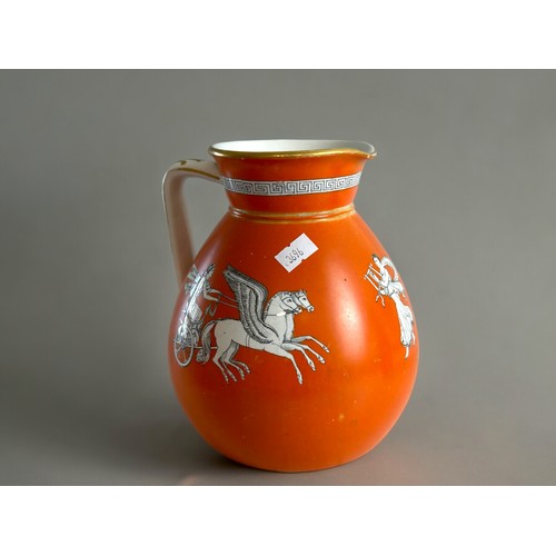 99 - Three 19th century 'Neo Classical' orange ground porcelain jugs. Including John Meir & sons and ... 