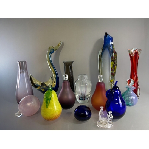 112 - A collection of vintage coloured Studio glass scent bottles and vases. Including Murano, Bristol and... 