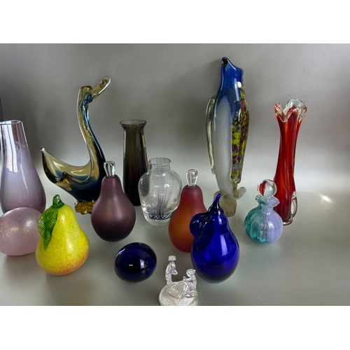 112 - A collection of vintage coloured Studio glass scent bottles and vases. Including Murano, Bristol and... 