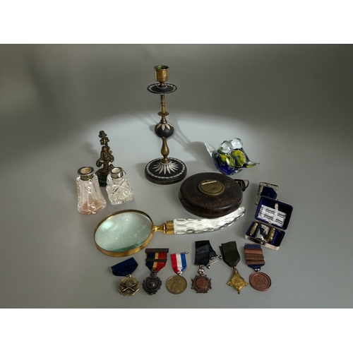 3 - A miscellaneous collection of collectables.To include a cut glass & brass magnifying glass, A br... 