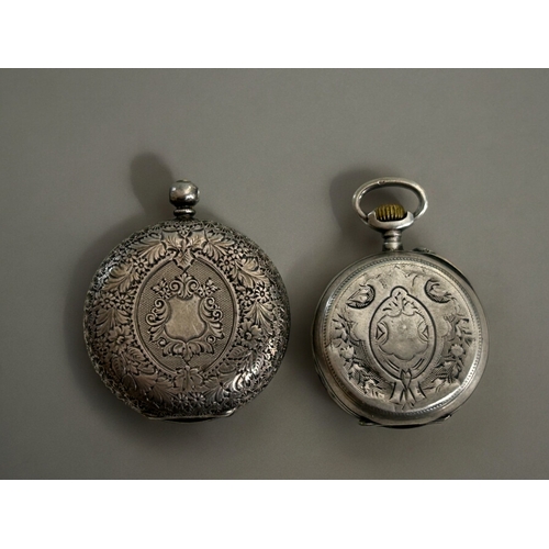 424 - A Collection of four antique sterling silver engraved pocket watches.