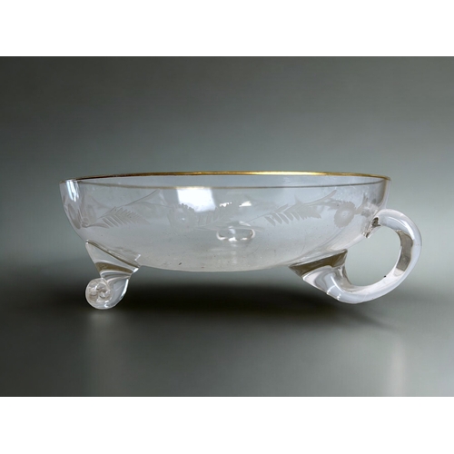 116 - A Rare Josephine glassworks low punchbowl & four glasses.Circa 1900. Delicately engraved foliate... 