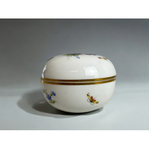 199 - Meissen porcelain trinket box.Hand painted flowers & insects. 6.5 x 9.5cm