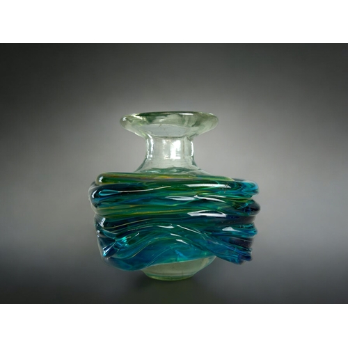 345 - A Michael Harris Mdina glass vase.  Together with a Mdina bulbous squat vase.Both unsigned. Largest ... 