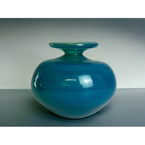 345 - A Michael Harris Mdina glass vase.  Together with a Mdina bulbous squat vase.Both unsigned. Largest ... 