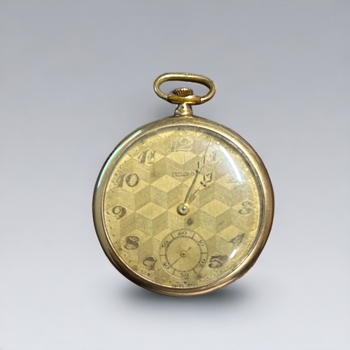 433 - A gold plate 1930's Tempo pocket watch.Geometric design to dial, with cub seconds dial.