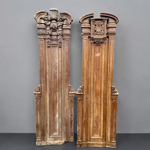 449 - 2 x Early 20th Century Carved Oak Column Fascias, Deeply carved in the Black Forest Style.Height 227... 