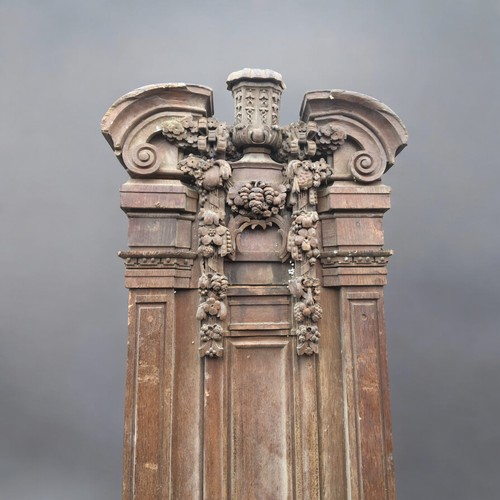 449 - 2 x Early 20th Century Carved Oak Column Fascias, Deeply carved in the Black Forest Style.Height 227... 