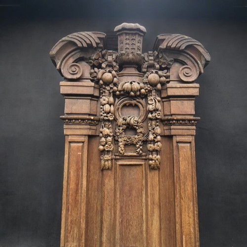 448 - Pair Of Large Early 20th Century Carved Oak Column Panel Facias.Neo Classical design with Deep Black... 