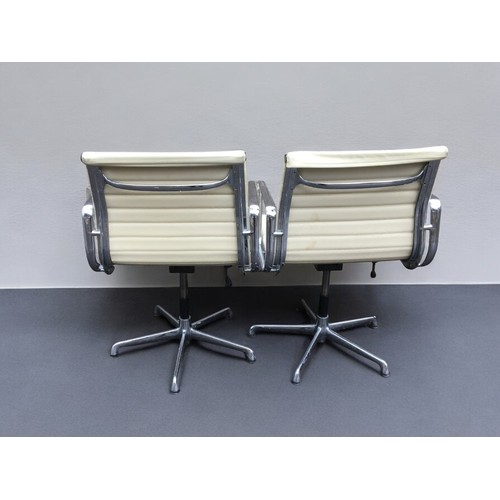 315 - Charles Eames - Pair of Mid Century Leather and Chromed Steel Office Chairs.