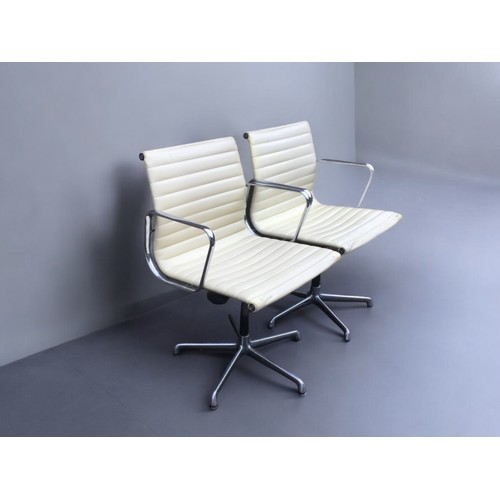 314 - Charles Eames - Pair of Leather and Chromed Steel Office Swivel Chairs.