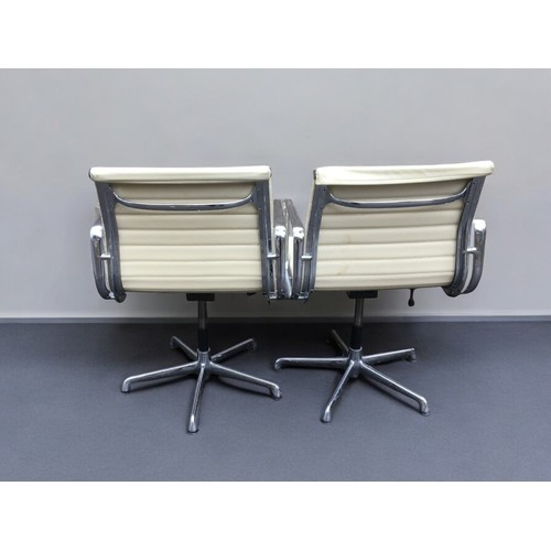 314 - Charles Eames - Pair of Leather and Chromed Steel Office Swivel Chairs.