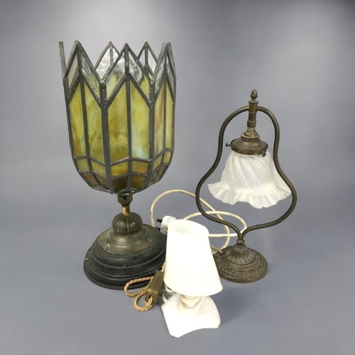 444 - Vintage Tiffany Style Lead Glazed Lamp (H43cm), together with a Vintage Brass Lamp (H36cm).